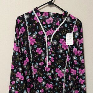 Women's Lace Shalwar Kameez And Pant Cord Set Black Purple Floral Print XL 48